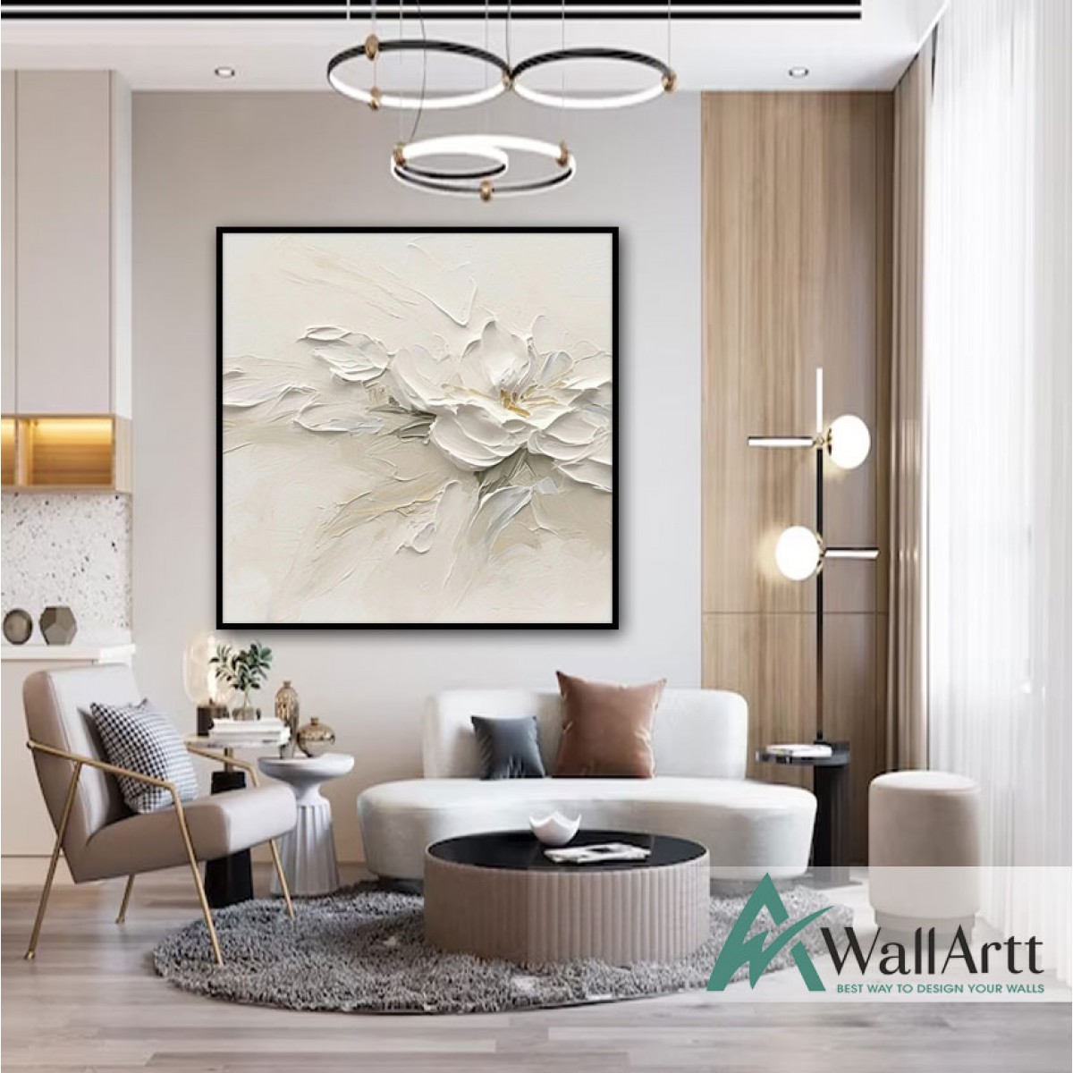 Abstract Embossed White Flower 3d Heavy Textured Partial Oil Painting
